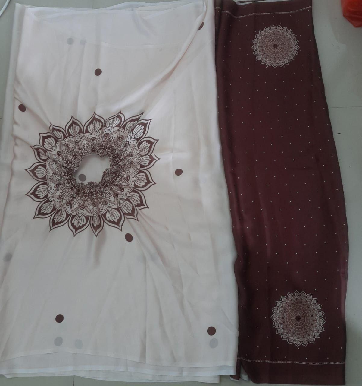 “Elegant Satin Silk Printed Kaftan Saree with Unstitched Blouse – Premium Collection”