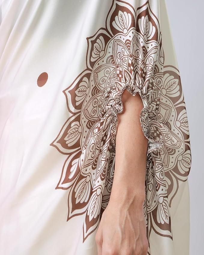 “Elegant Satin Silk Printed Kaftan Saree with Unstitched Blouse – Premium Collection”