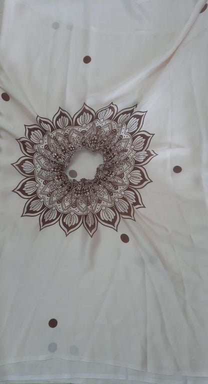 “Elegant Satin Silk Printed Kaftan Saree with Unstitched Blouse – Premium Collection”